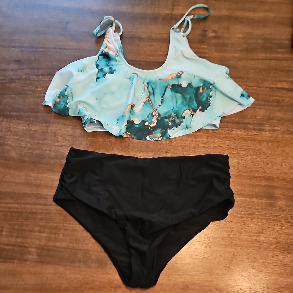 Cupshe Blue and Black Bikini Set